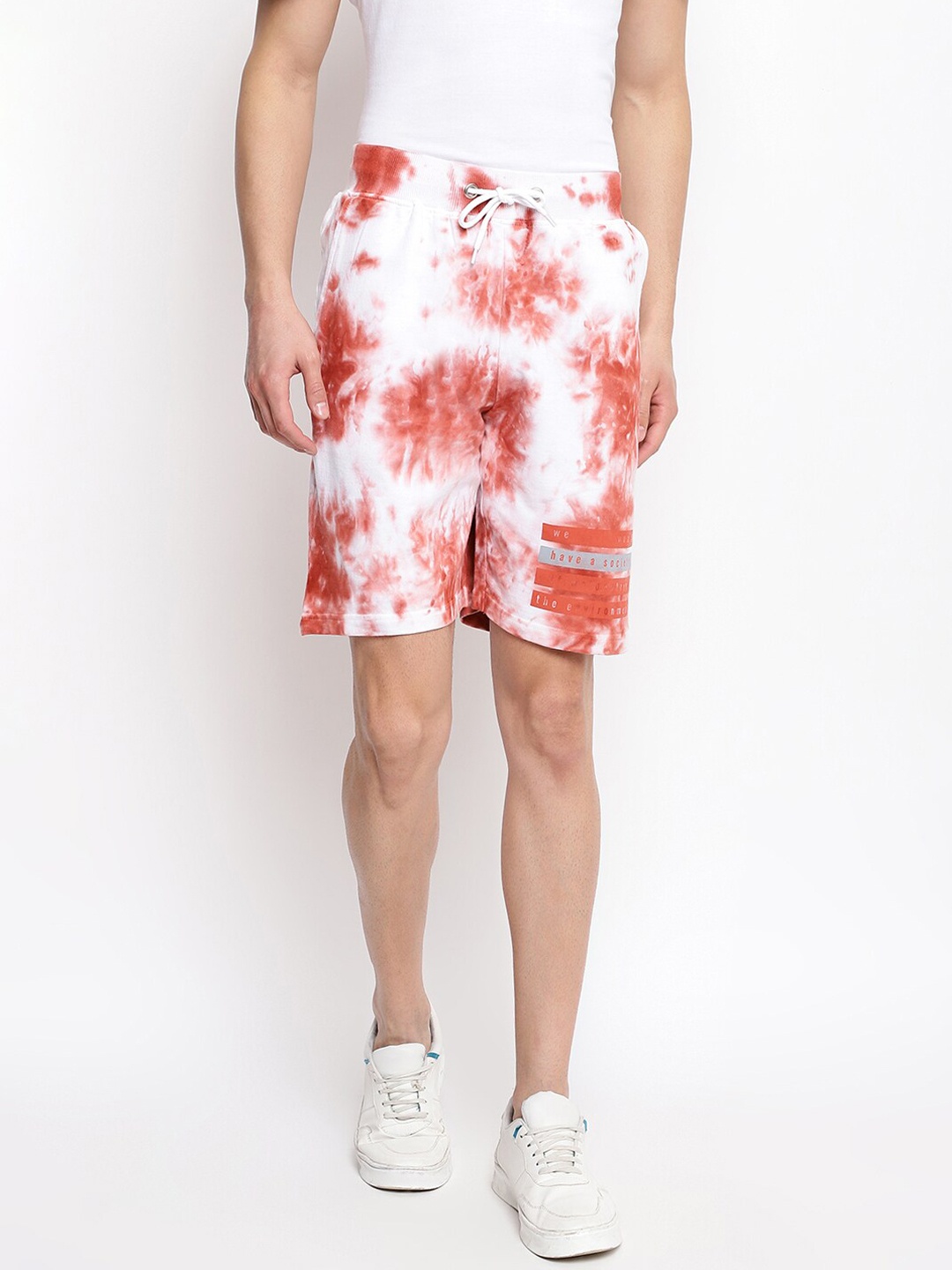 

Belliskey Men White High-Rise Tie & Dye Printed Regular Shorts