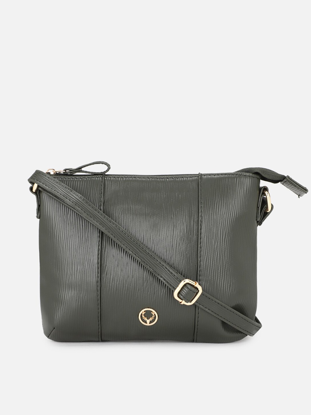 Allen Solly Olive Green Textured PU Structured Sling Bag