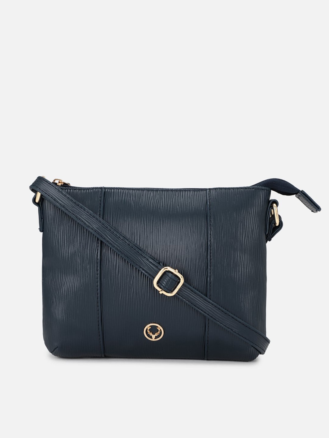 

Allen Solly Navy Blue Textured PU Structured Sling Bag