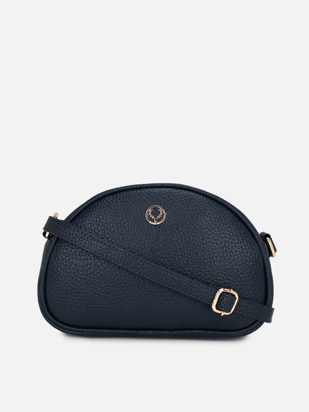 

Allen Solly Navy Blue Textured PU Half Moon Sling Bag with Tasselled