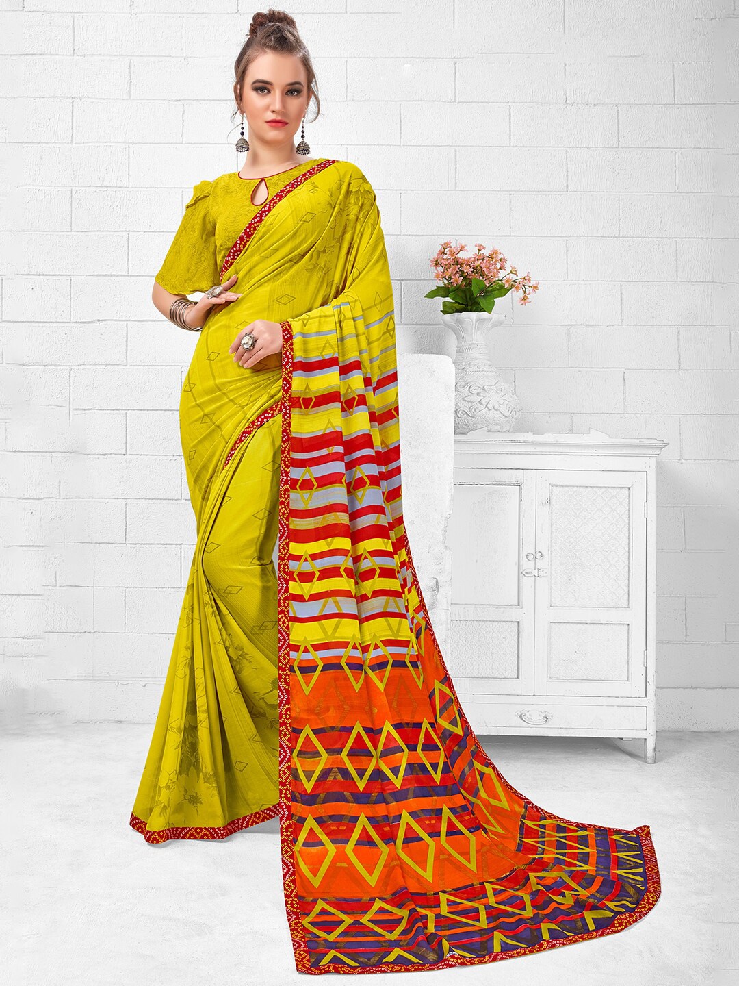

Shaily Yellow & Orange Saree