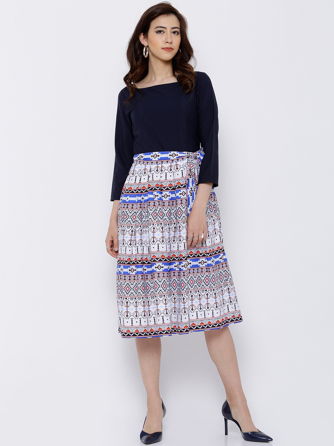 

Tokyo Talkies Women Navy Blue & White Printed Fit and Flare Dress