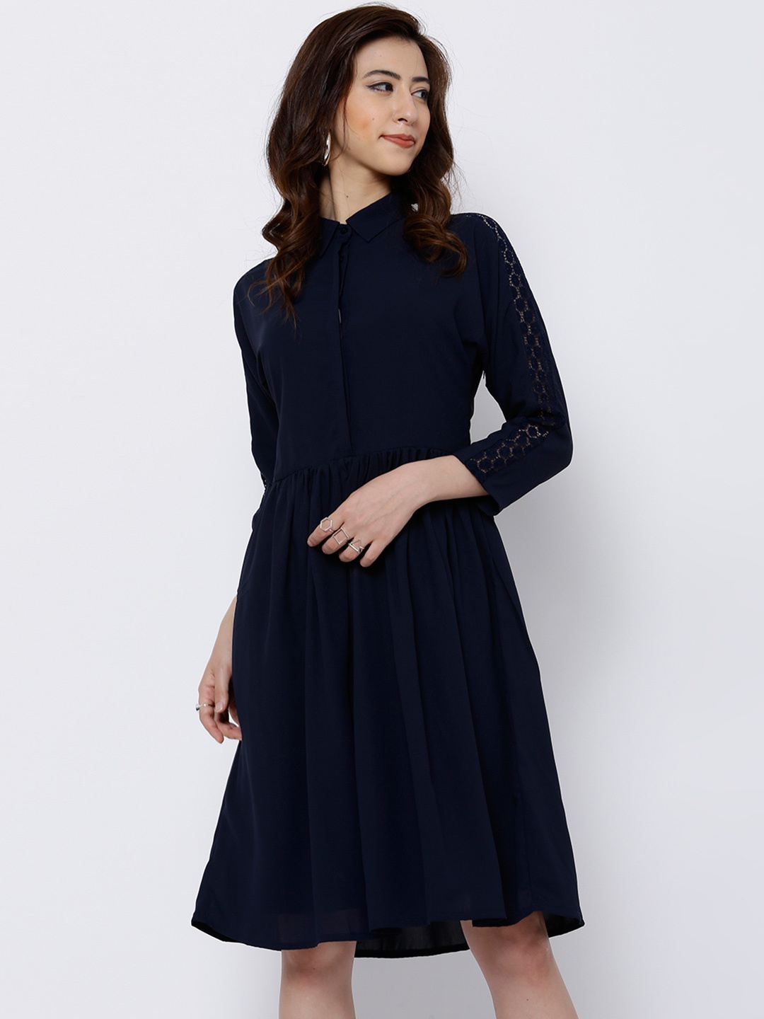 

Tokyo Talkies Women Navy Blue Solid A-Line Dress