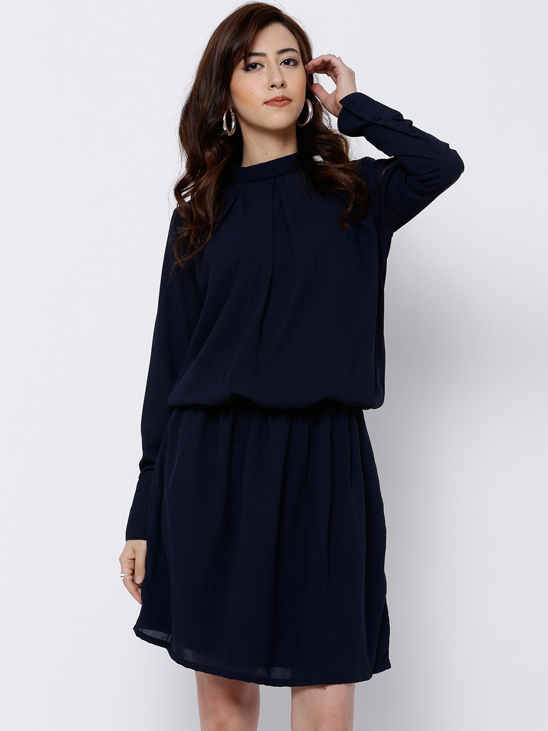 

Tokyo Talkies Women Navy Blue Solid Blouson Dress