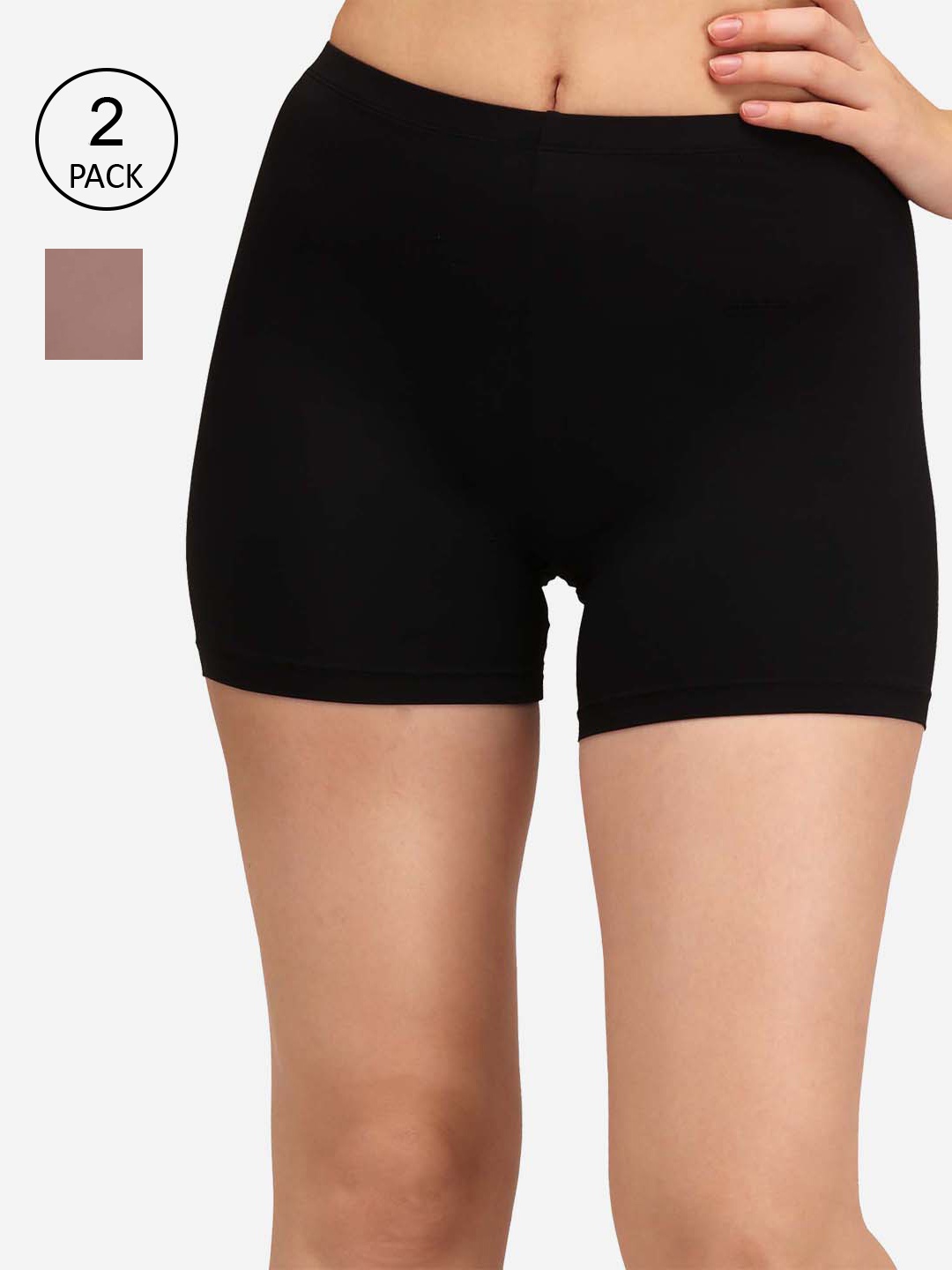

SOIE Women Mid Rise Soft Polyamide Spandex Mid Thigh Length Cycling Shorts-Pack of 2, Black