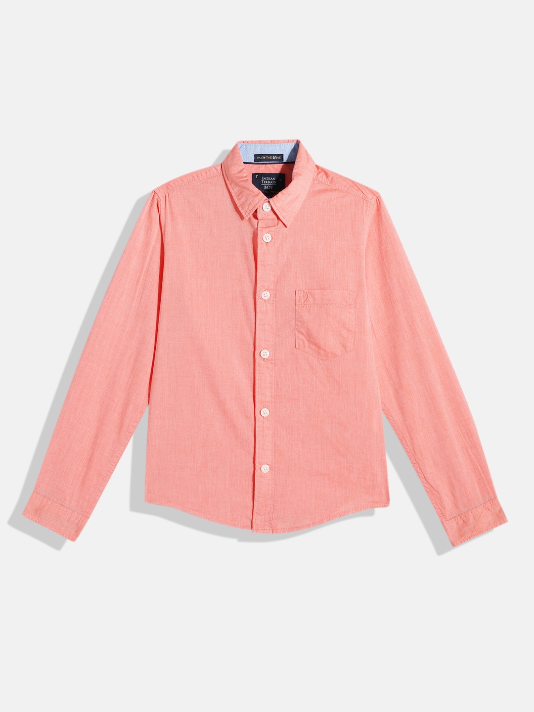 

Indian Terrain Boys Standard Slim Fit Opaque Pure Cotton Casual Shirt, Peach