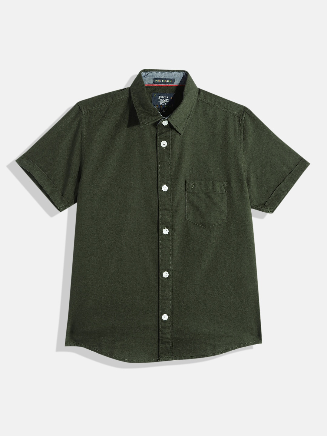 

Indian Terrain Boys Standard Slim Fit Opaque Pure Cotton Casual Shirt, Green