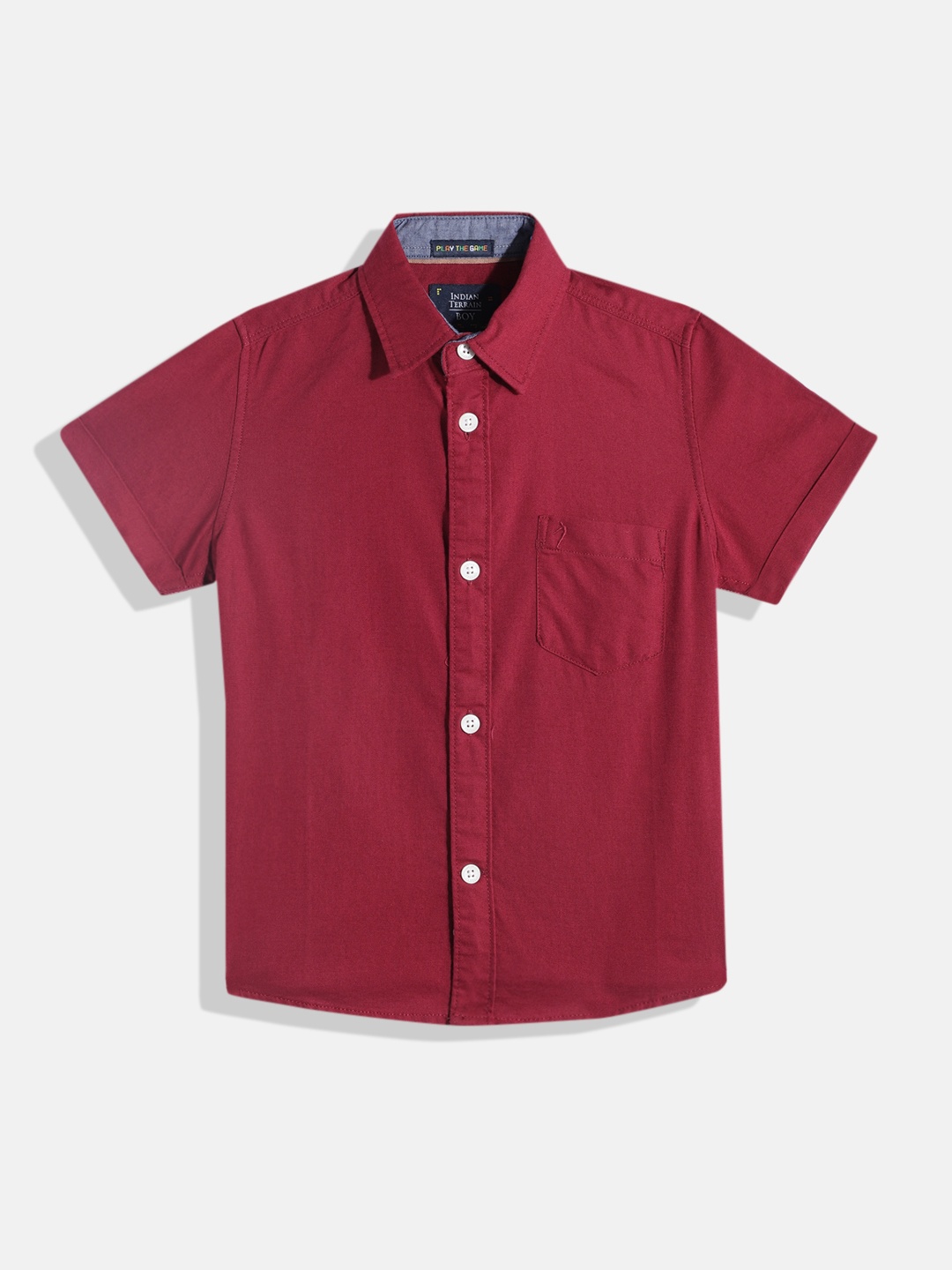 

Indian Terrain Boys Standard Slim Fit Opaque Pure Cotton Casual Shirt, Maroon