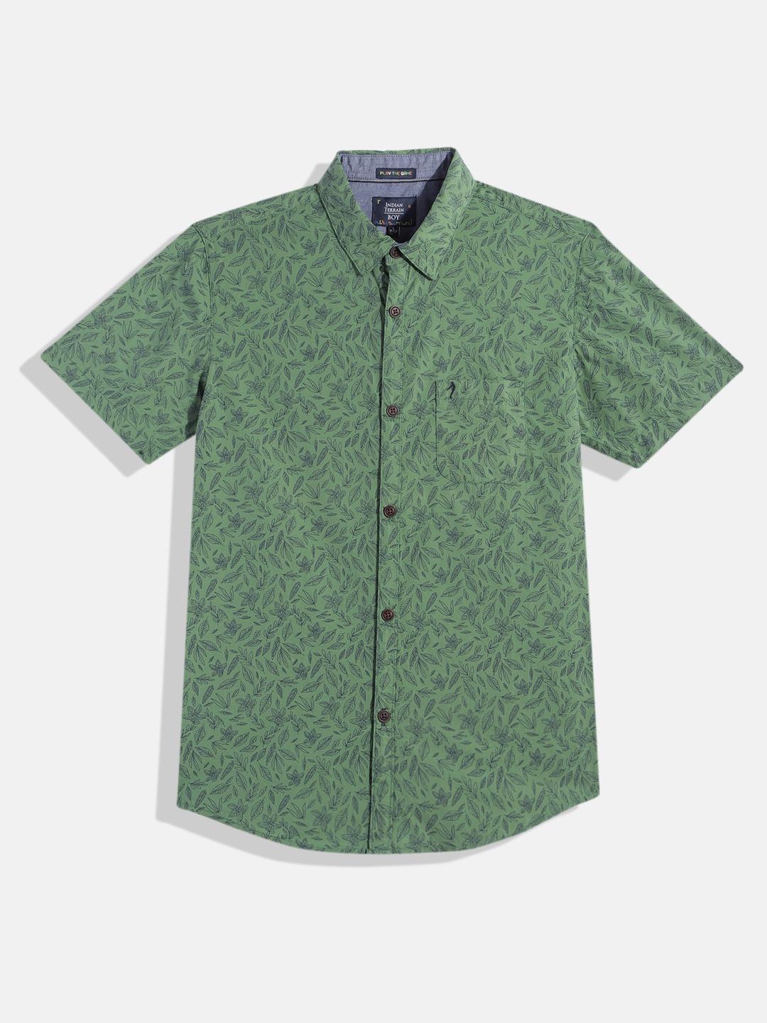 

Indian Terrain Boys Standard Floral Printed Pure Cotton Casual Shirt, Green