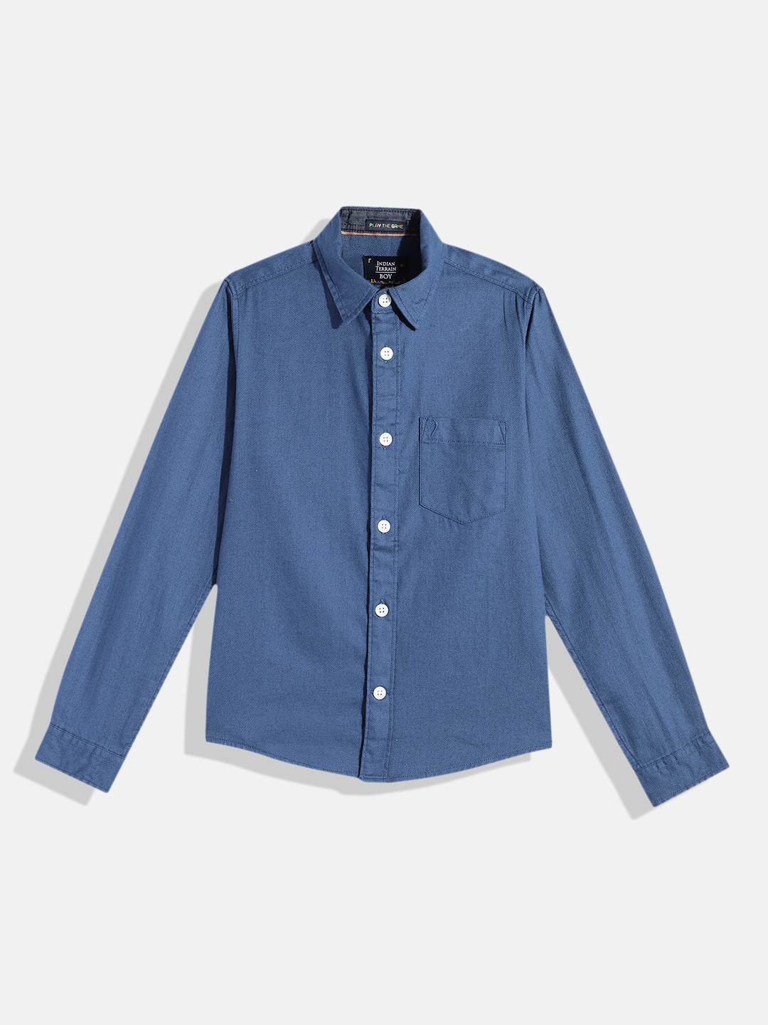 

Indian Terrain Boys Standard Solid Regular Fit Opaque Pure Cotton Casual Shirt, Blue