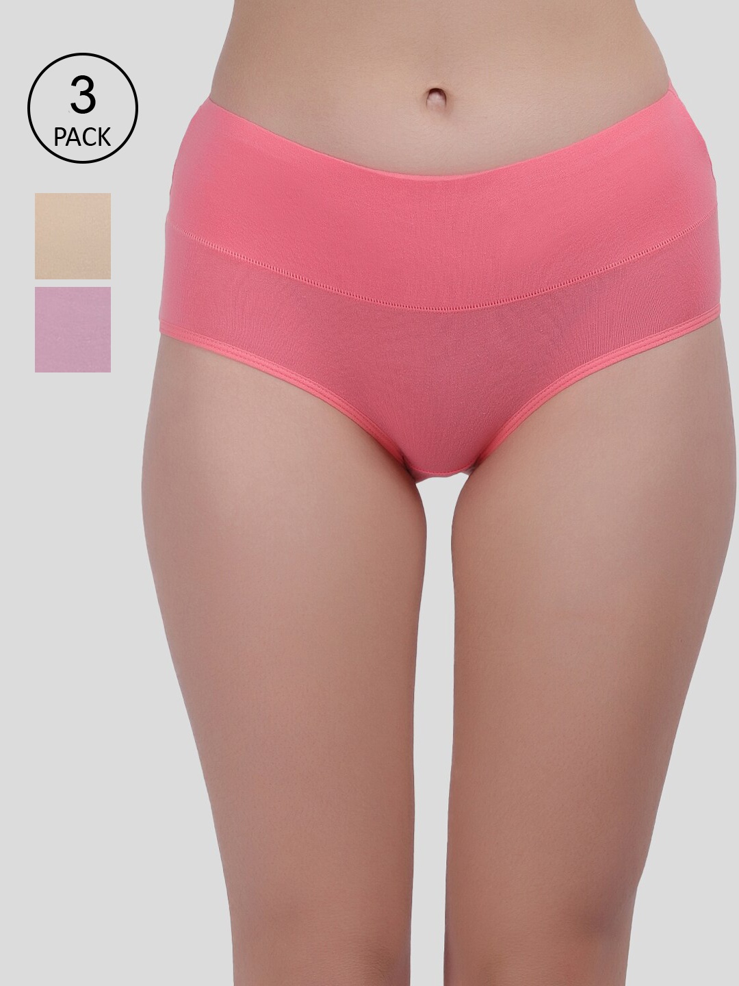 Amour Secret Women Pack of 3 Solid Cotton Hipster Briefs, Pink