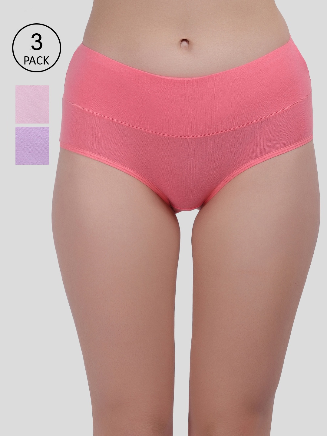 

Amour Secret Women Pack Of 3 Coral-Pink-Purple Solid Hipster Briefs
