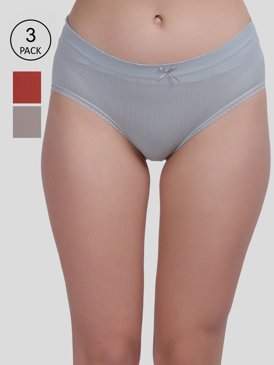 

Amour Secret Women Pack Of 3 Blue & Grey Solid Hipster Briefs