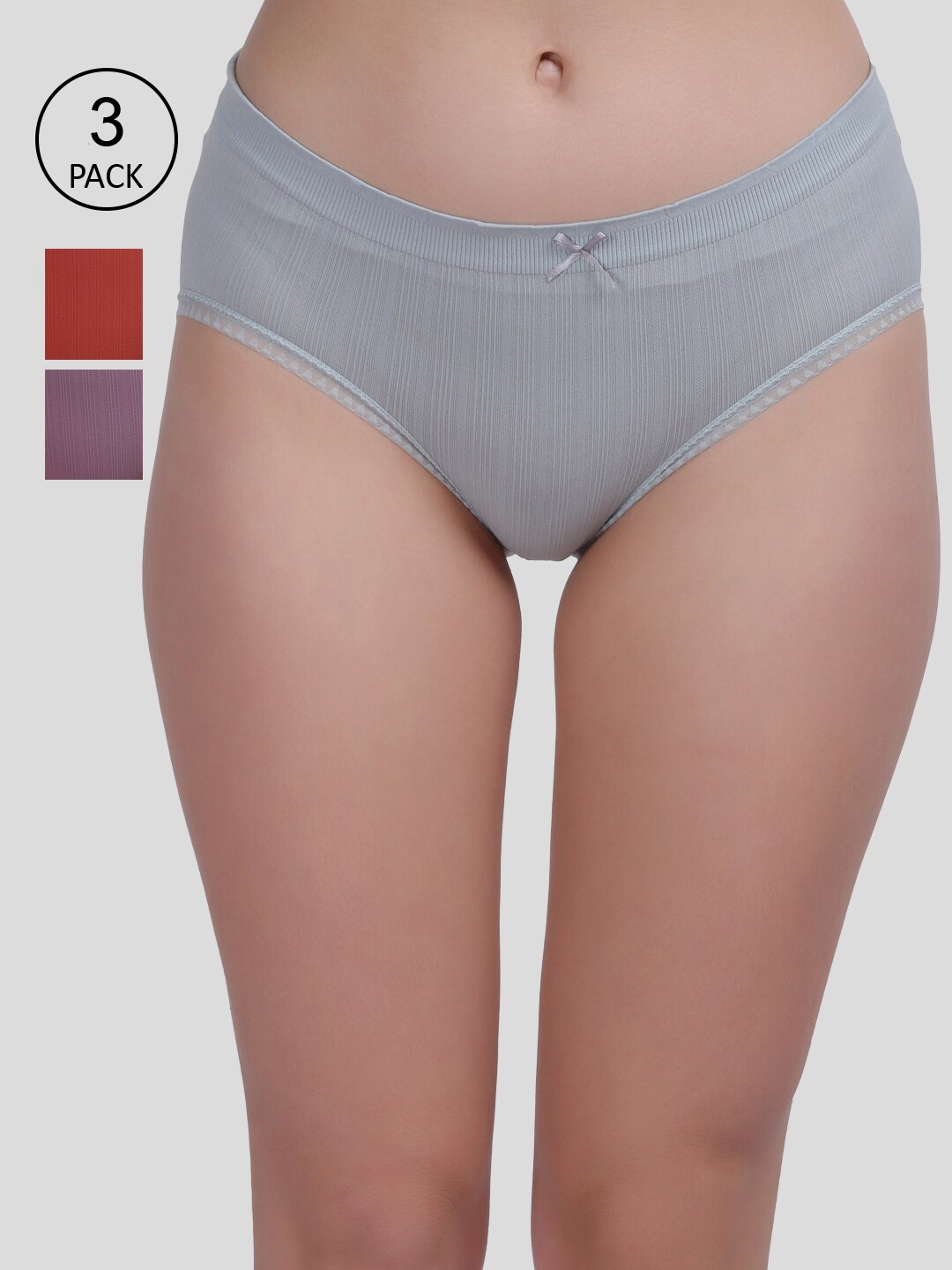 

Amour Secret Women Purple & Rust Of 3 Striped Mid-Rise Hipster Briefs
