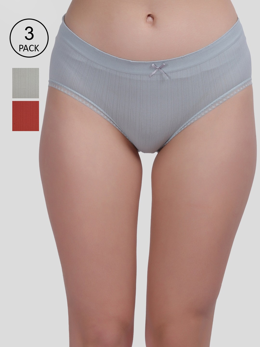 

Amour Secret Women Pack of 3 Self Design Cotton Hipster Briefs, Red