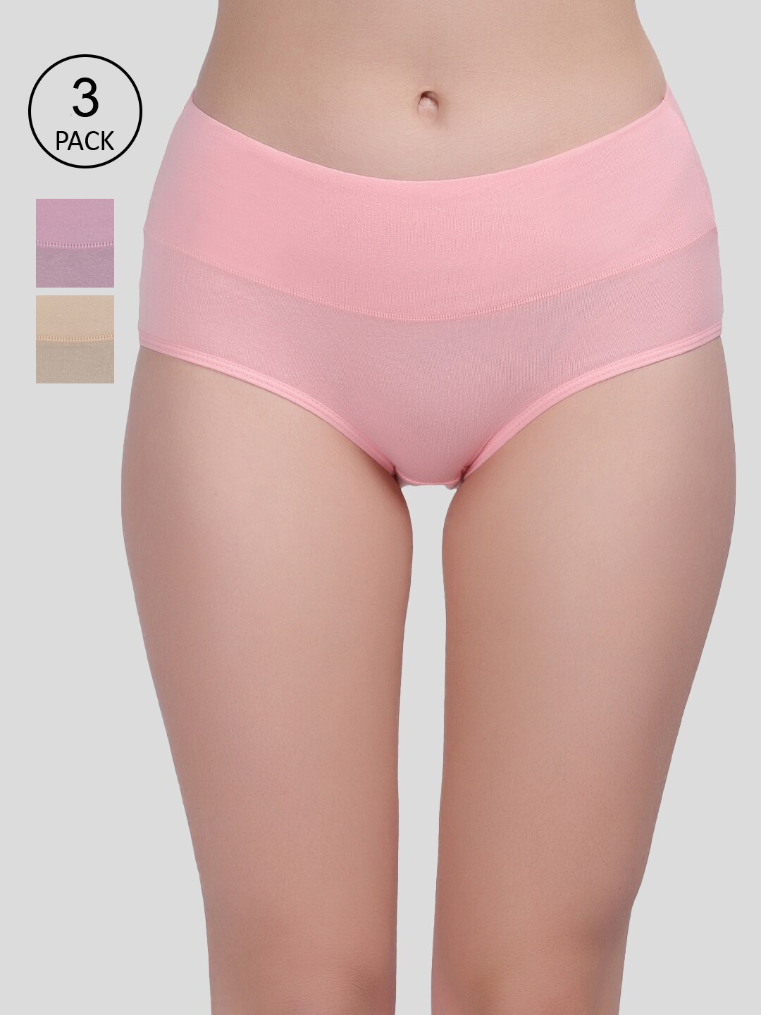 

Amour Secret Women Pack Of 3 Solid Mid-Rise Hipster Briefs, Peach