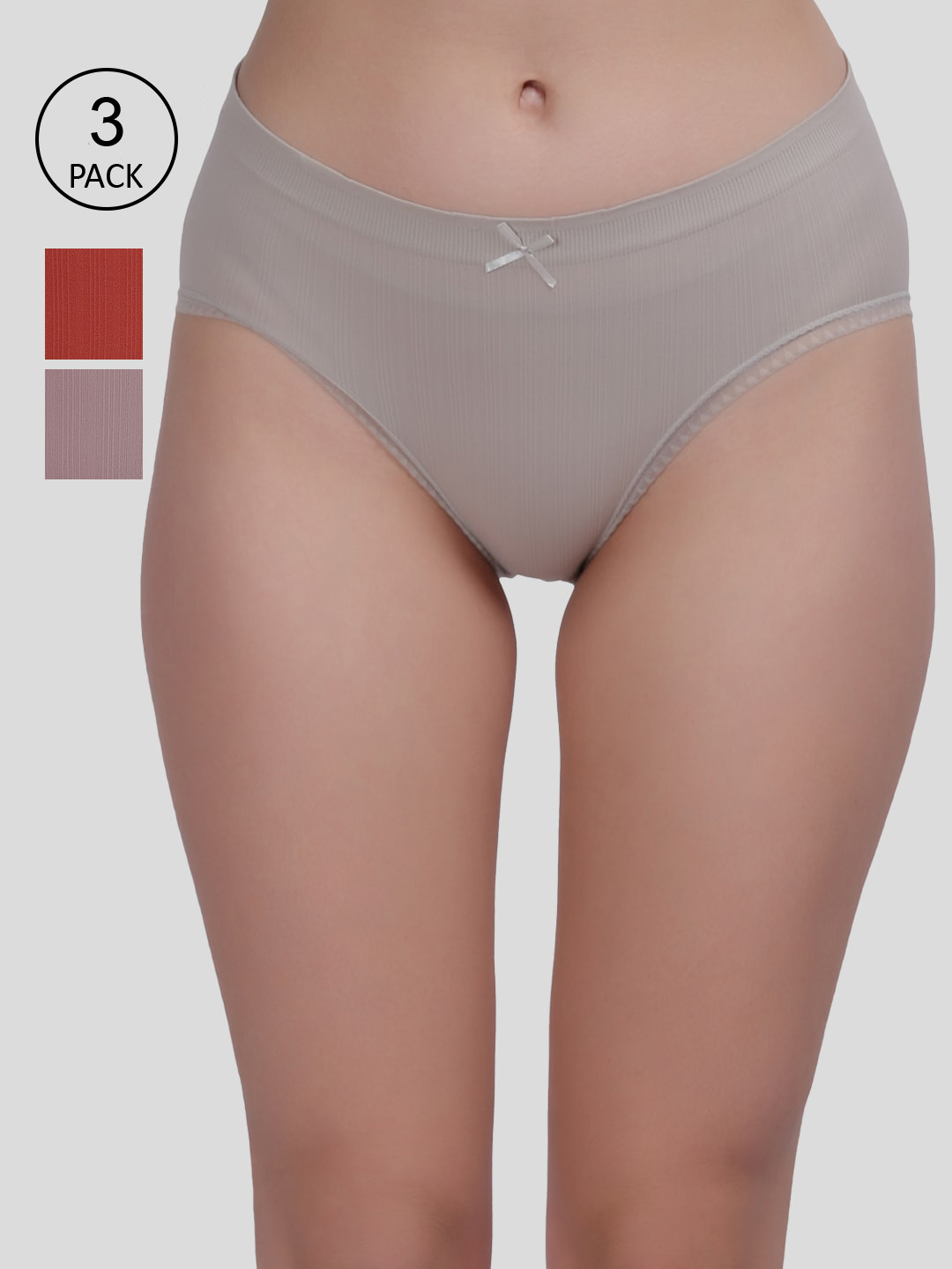 

Amour Secret Women Pack Of 3 Grey & Rust Assorted Cotton Hipster Briefs P2003_Gry_Rbn_Rst