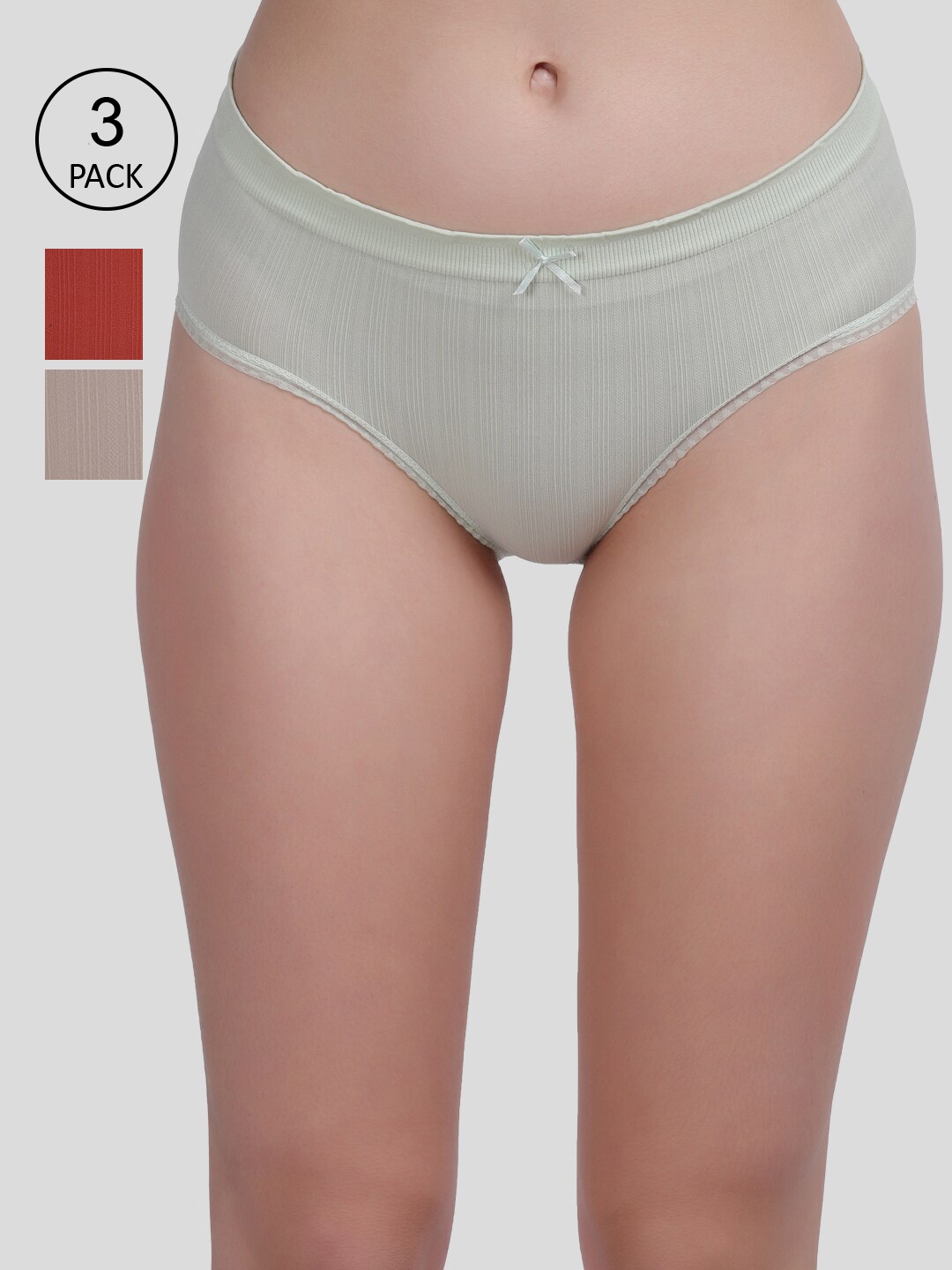 

Amour Secret Women Pack Of 3 Striped Mid-Rise Hipster Briefs, Green