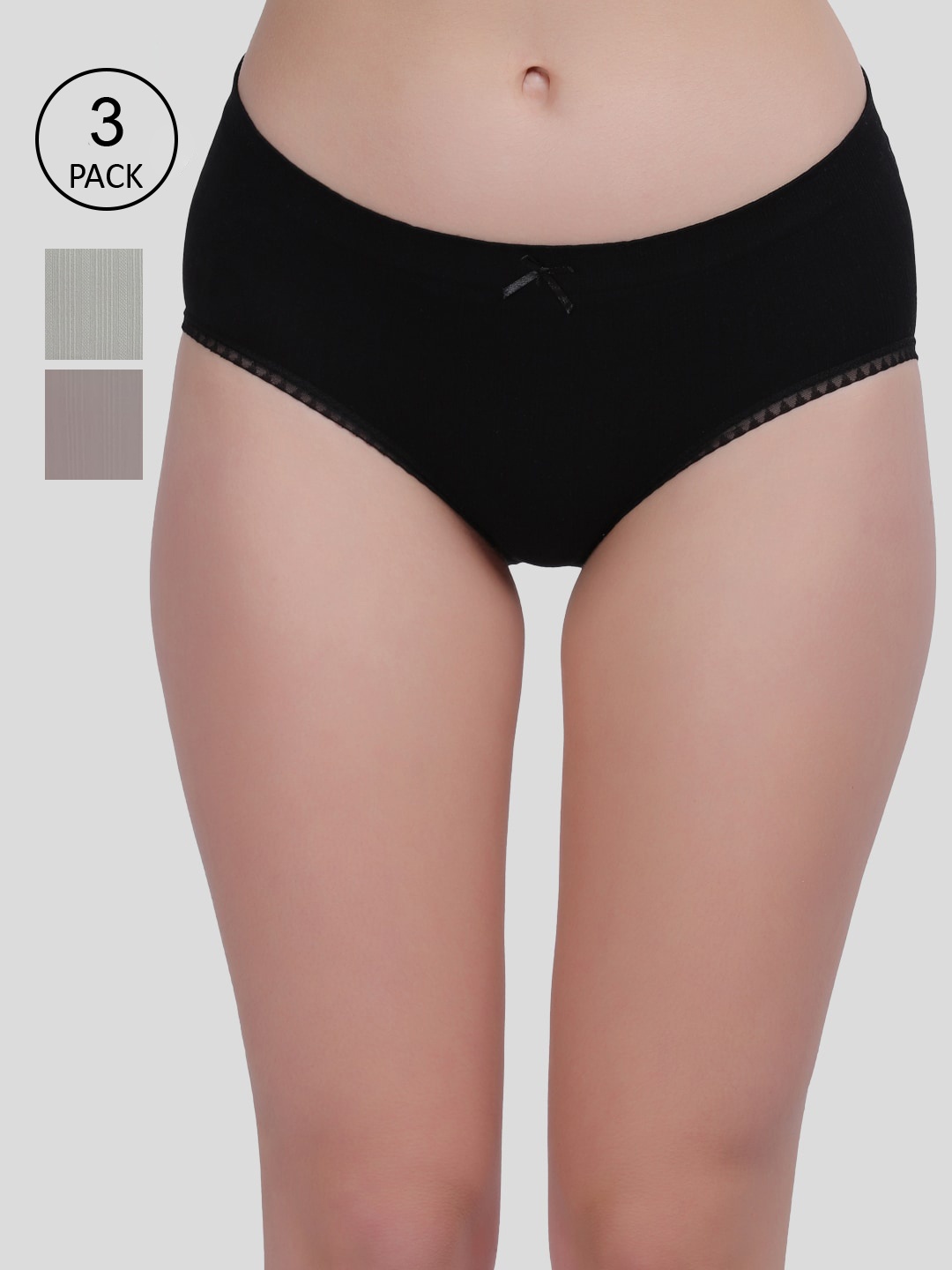 

Amour Secret Women Pack of 3 Anti-Bacterial Hipster Briefs P2003_Blk_Gry_Pst, Black