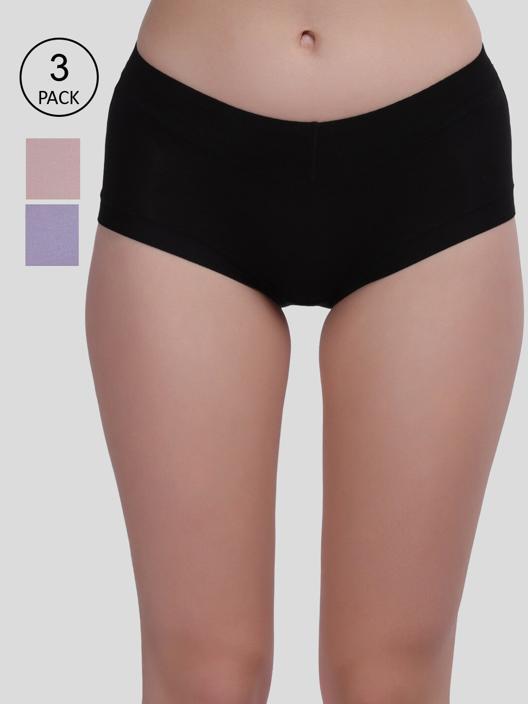 

Amour Secret Women Pack Of 3 Black & Peach Solid Hipster Briefs