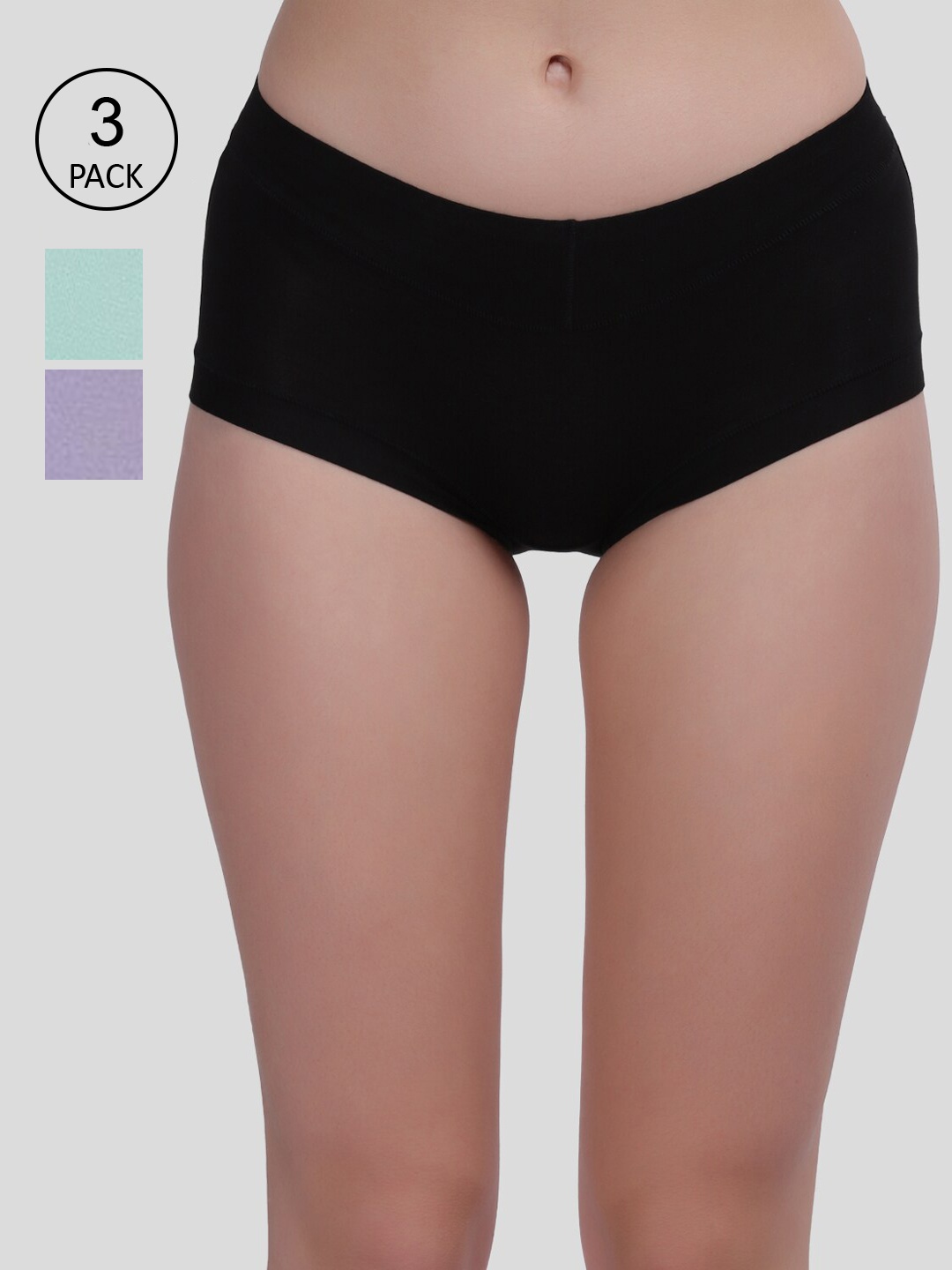 

Amour Secret Women Black Green Purple Pack Of 3 Black & Purple Solid Hipster Briefs