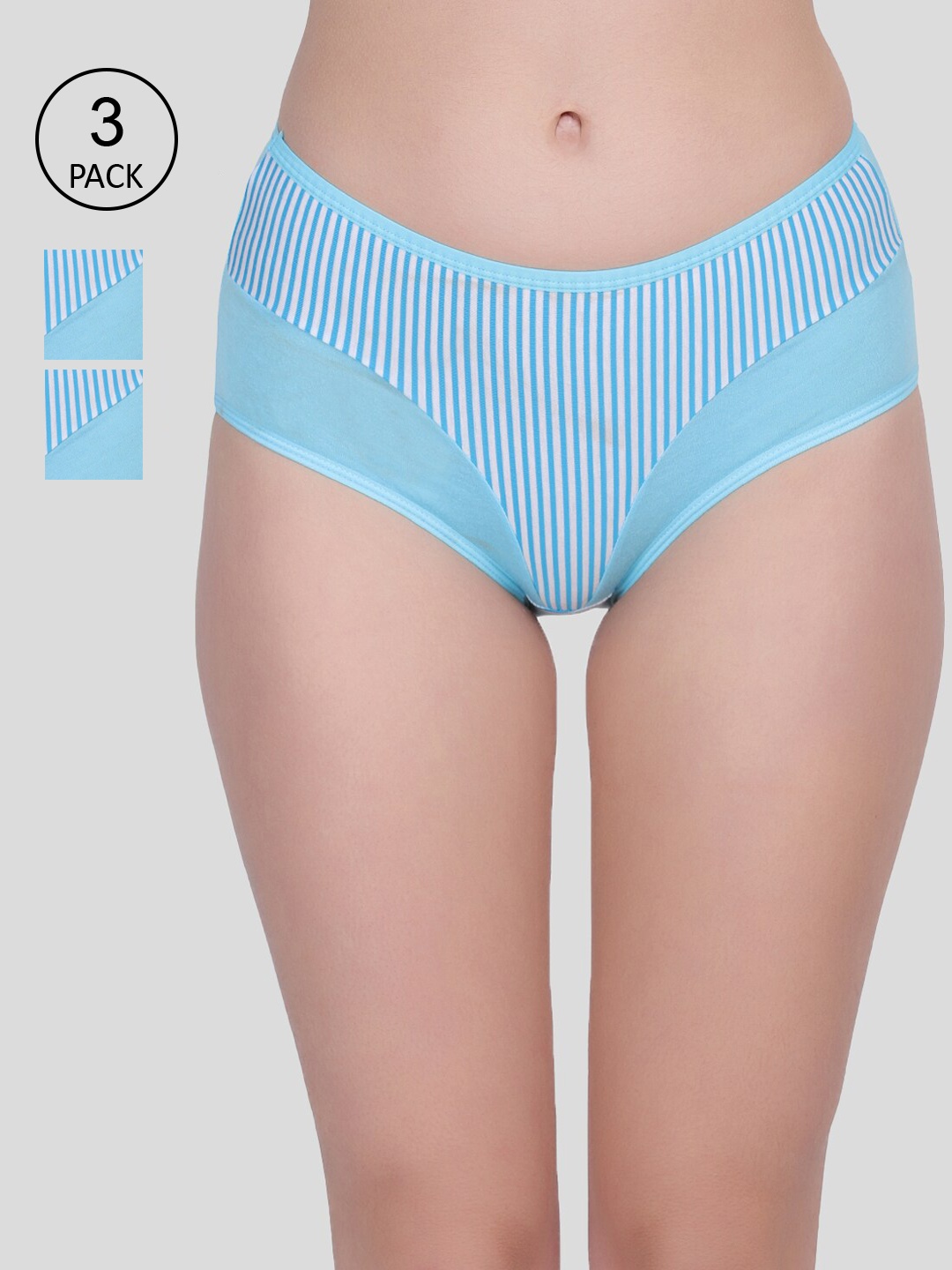 Amour Secret Women Pack Of 3 Striped Hipster Briefs, Blue