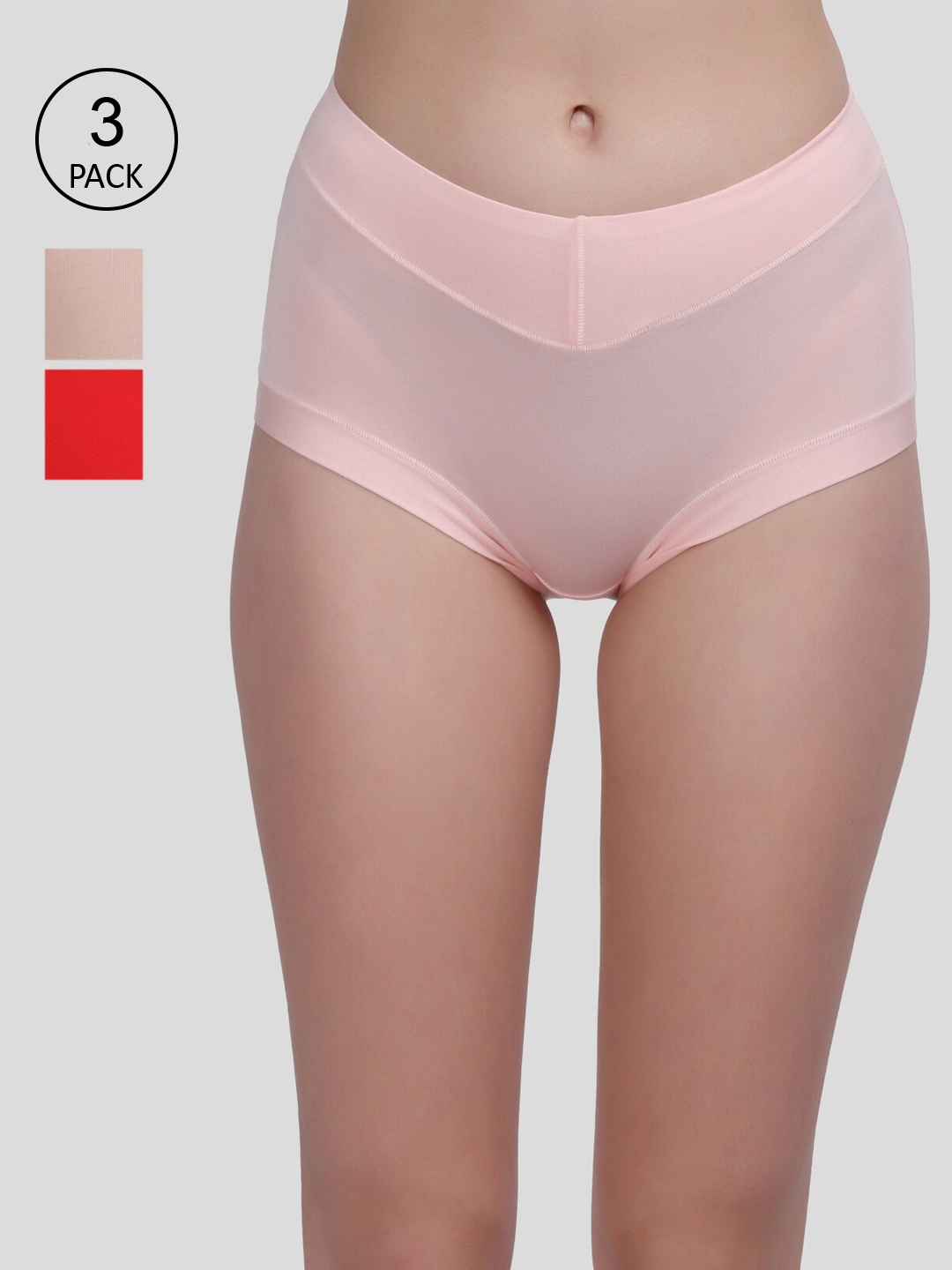

Amour Secret Women Pack Of 3 Solid Mid-Rise Hipster Briefs, Peach
