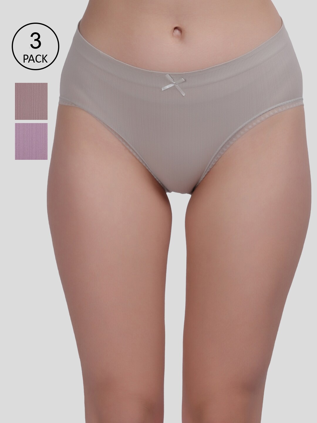 

Amour Secret Women Pack Of 3 Stripe Anti bacterial Hipster Briefs, Grey