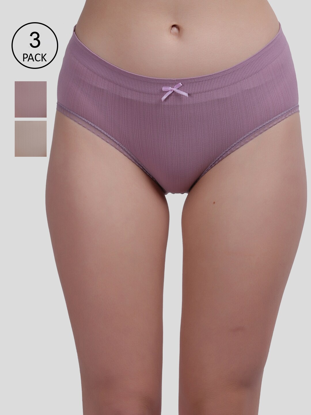 

Amour Secret Women Pack Of 3 Purple & Pink Striped Cotton Hipster Briefs P2003