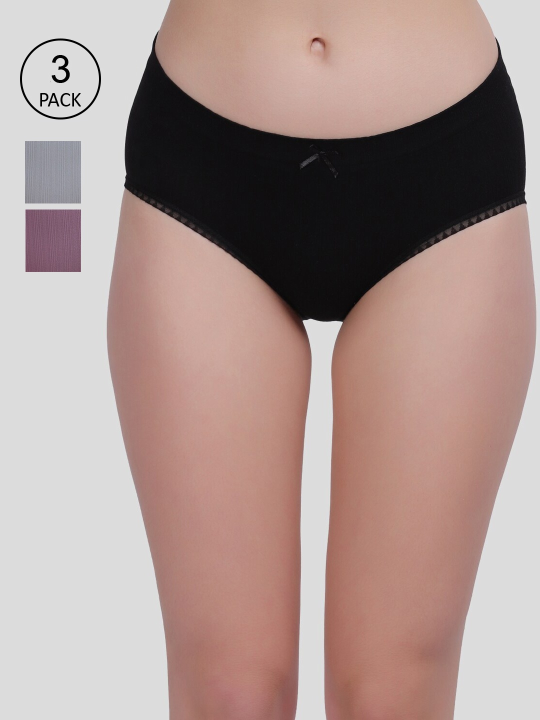 

Amour Secret Women Pack of 3 Solid Hipster Briefs, Black
