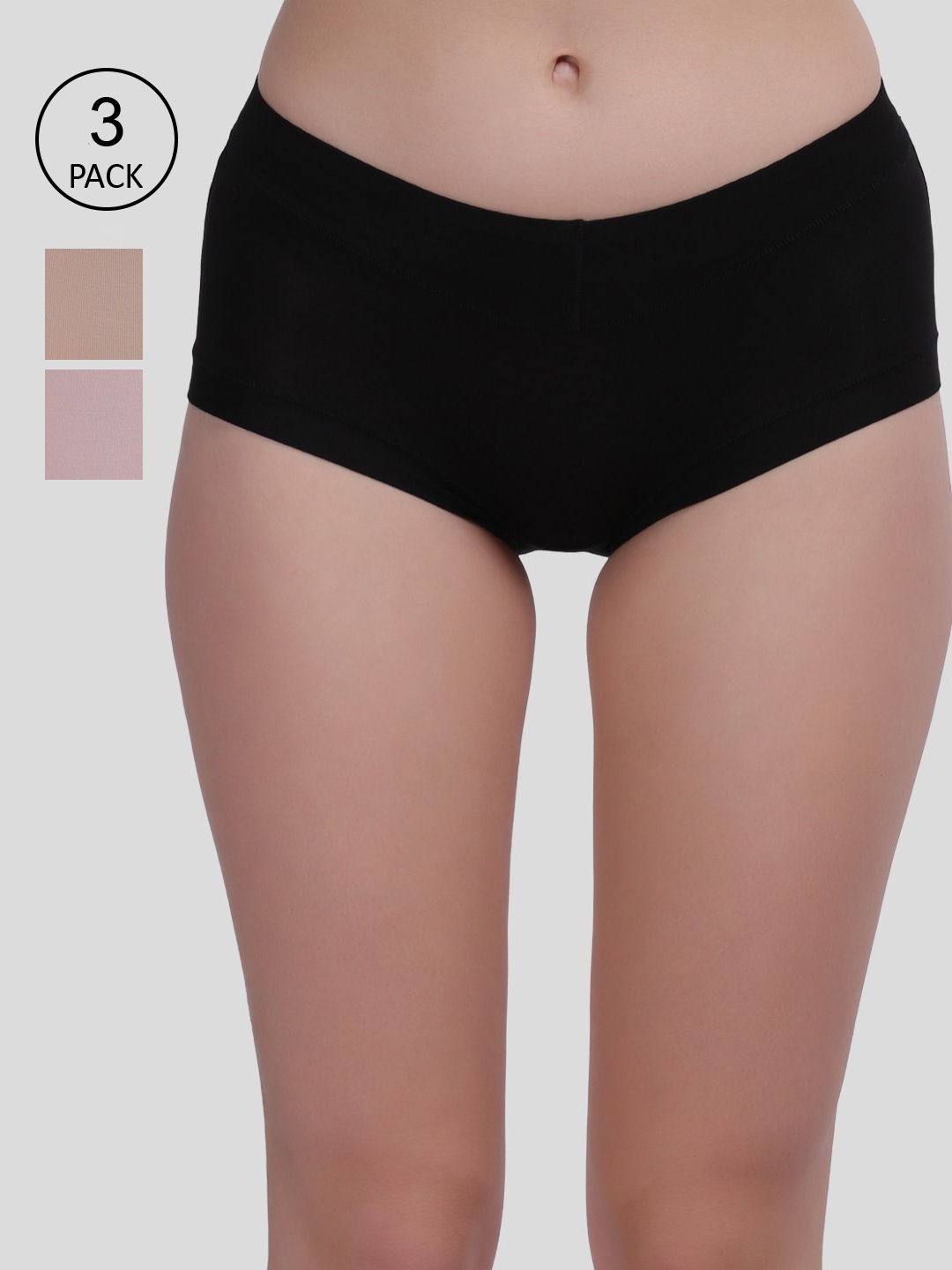 

Amour Secret Pack of 3 Solid Anti-Bacterial Hipster Briefs P8308_Blk_Pch_Skn, Black
