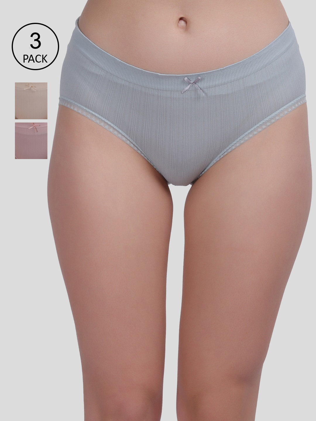 

Amour Secret Women Pack Of 3 Striped Anti bacterial Hipster Briefs, Blue