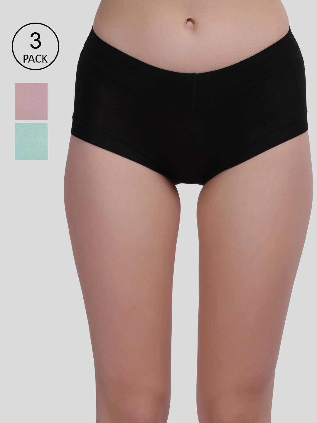 Amour Secret Women Pack Of 3 Black-Light Green-Peach Solid Hipster Briefs