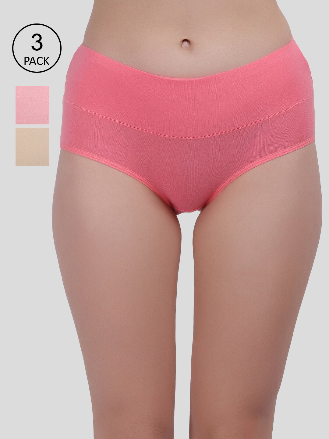 

Amour Secret Women Pack Of 3 Coral Peach and Skin Anti Microbial Hipster Briefs P5088