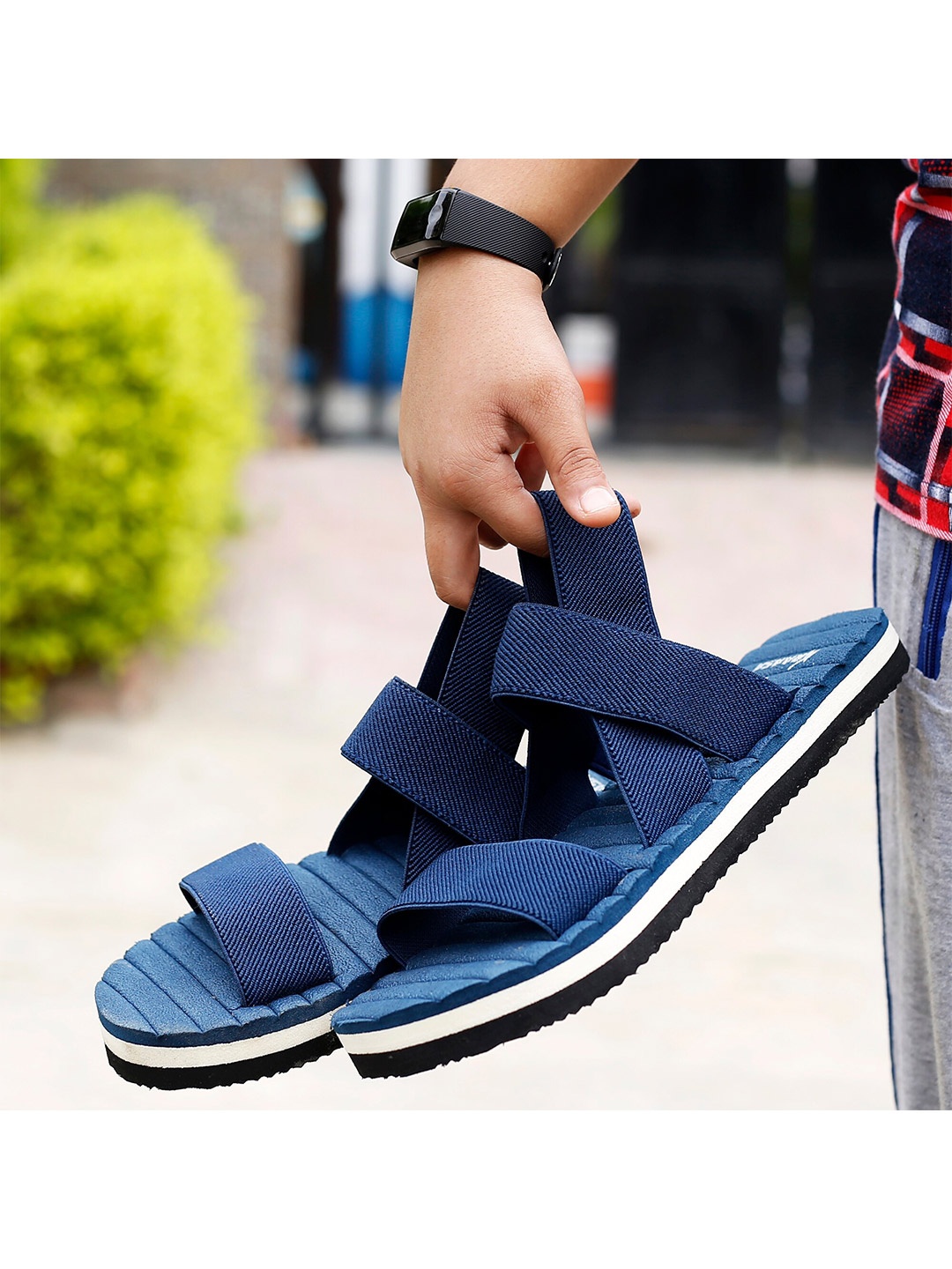 

KRAASA Men Navy Blue Comfort Sandals