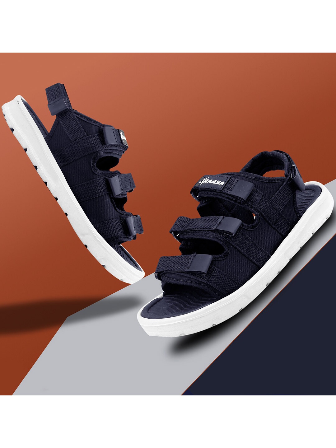 

KRAASA Men Navy Blue & White Canvas Comfort Sandals