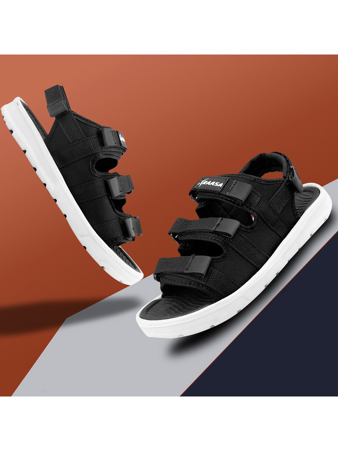 

KRAASA Men Black Canvas Sports Sandals