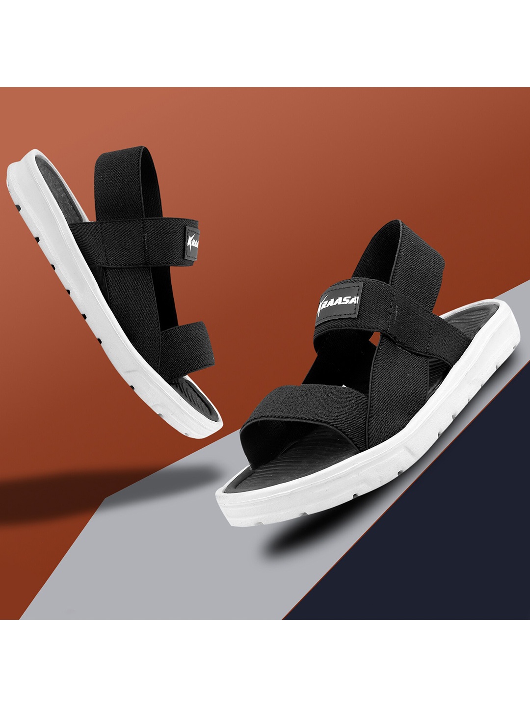 

KRAASA Men Black Canvas Comfort Sandals