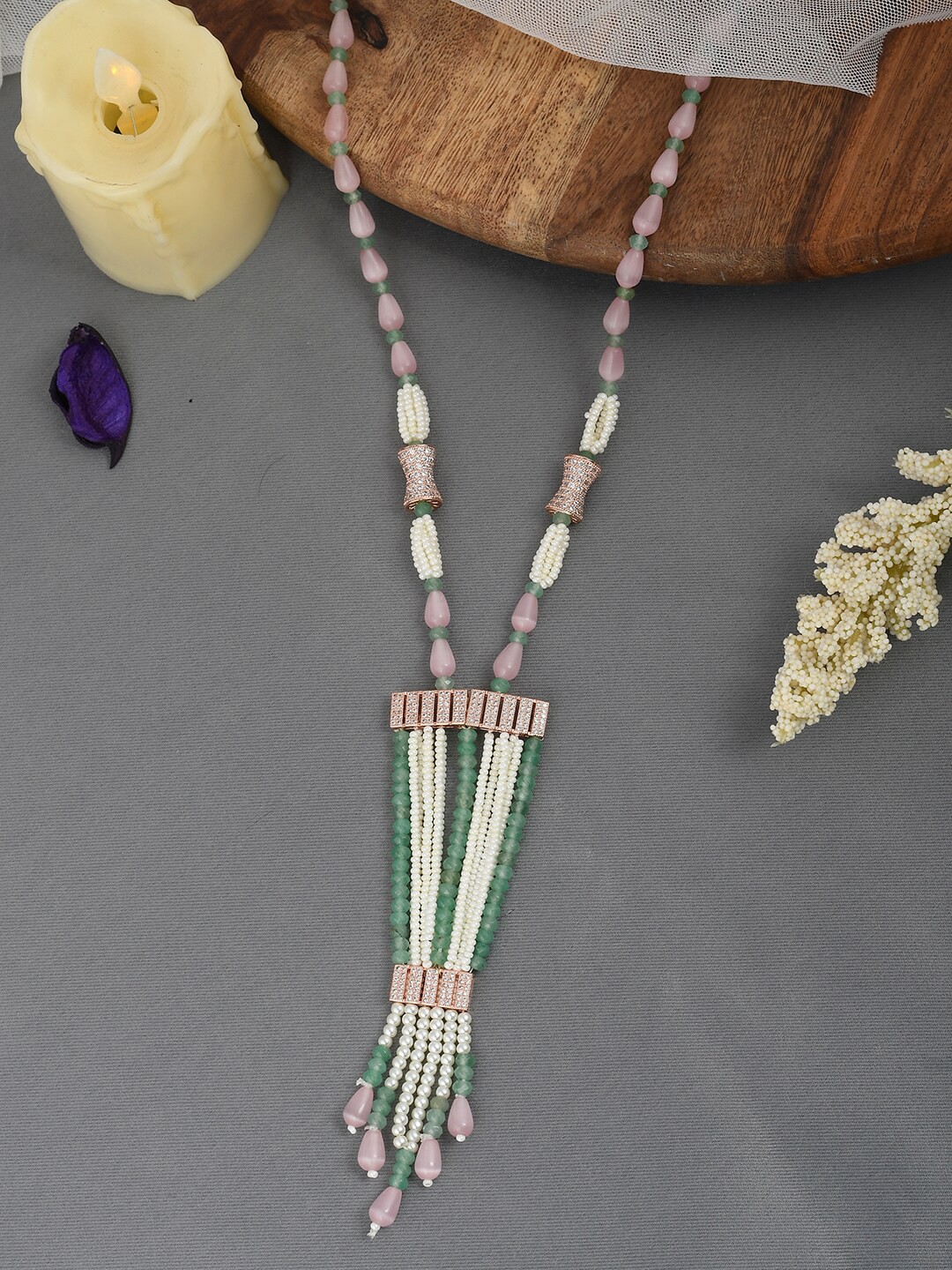 

DASTOOR Silver-Toned & White Brass Silver-Plated Necklace