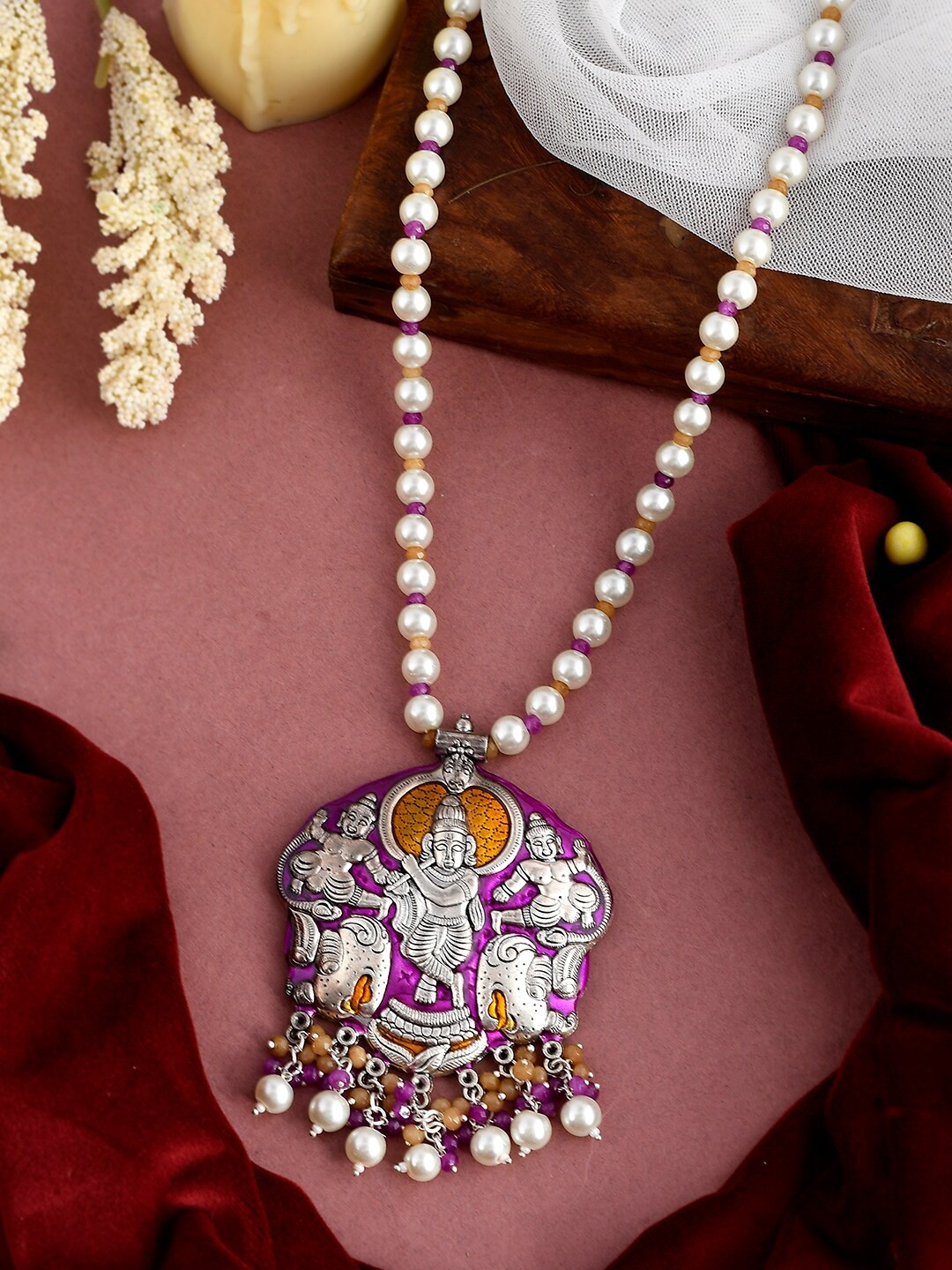 

DASTOOR White & Yellow Brass Silver-Plated Designer Necklace