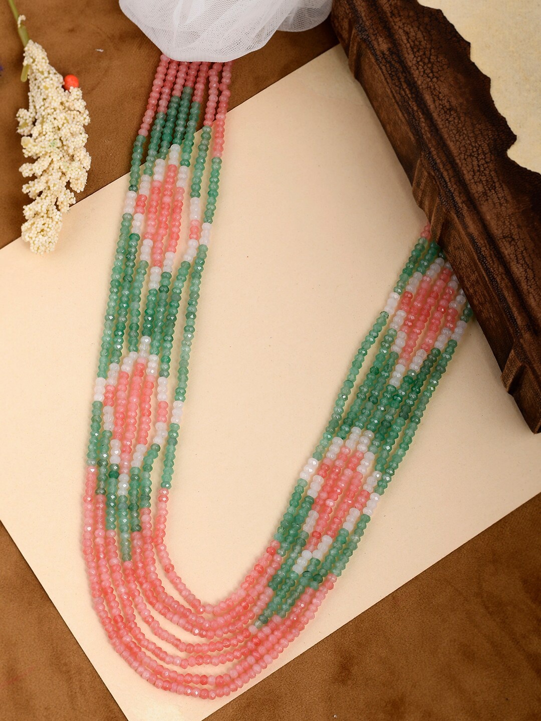 

DASTOOR Pink & Green Brass Gold-Plated Necklace