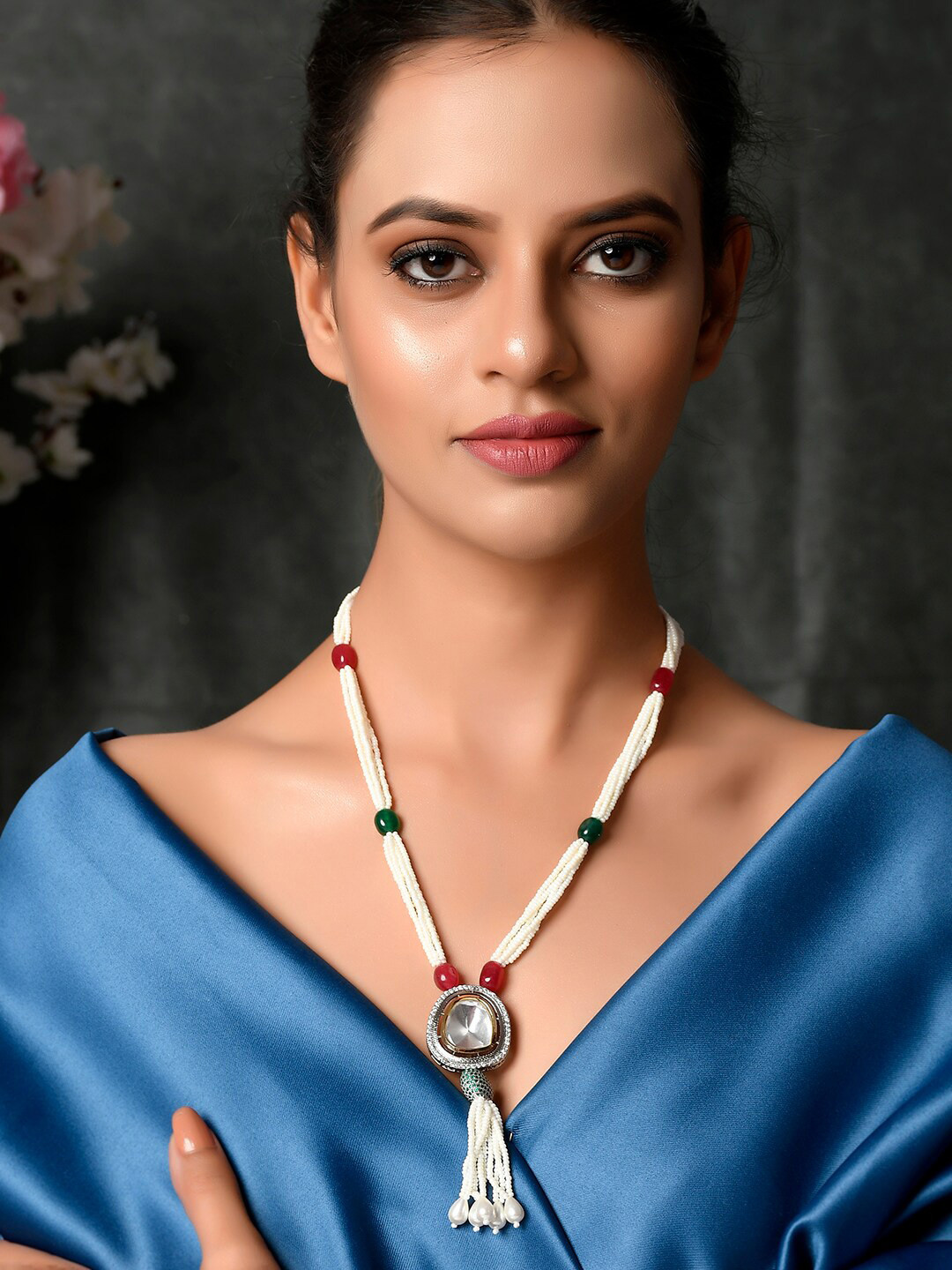

DASTOOR White & Maroon Brass Gold-Plated Necklace