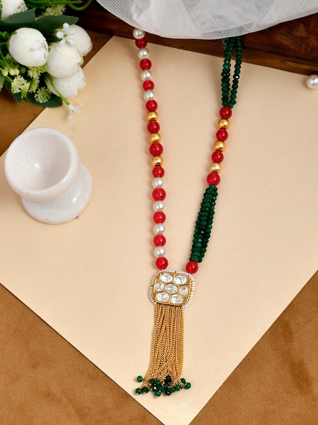 

DASTOOR Women Red & Yellow Brass Gold-Plated Necklace