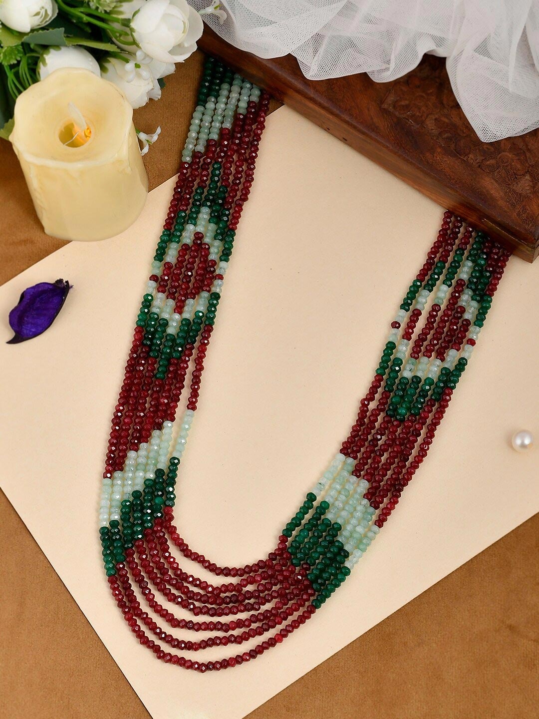 

DASTOOR Red & Green Brass Gold-Plated Necklace