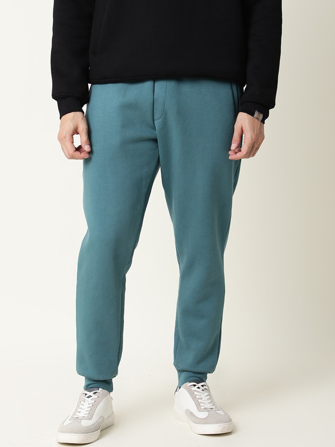 

RARE RABBIT Men Chase Slim Fit Solid Cotton Track Pant, Turquoise blue