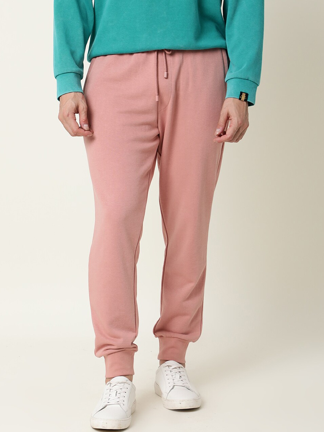 

RARE RABBIT Men Titan Relaxed Fit Solid Cotton Joggers, Pink