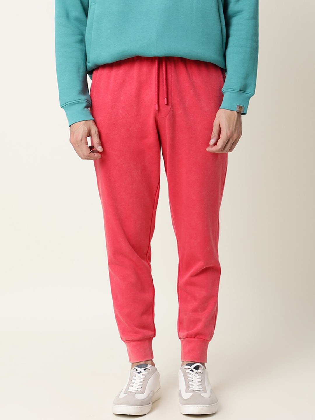 RARE RABBIT Men Titan Slim Fit Solid Cotton jogger, Red