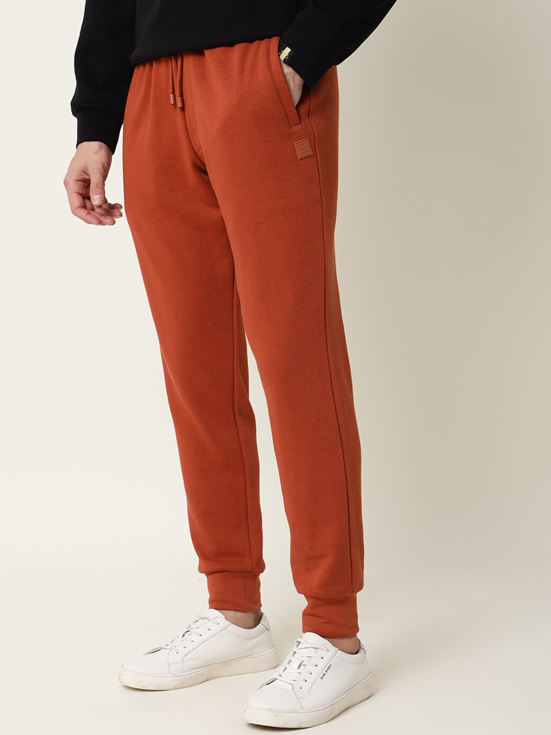 

RARE RABBIT Men Titan Slim Fit Solid Cotton jogger, Rust
