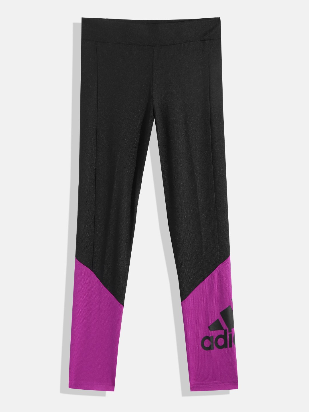 

ADIDAS Girls Black & Purple Colourblocked Brand Logo Print Detail BL 128 Tights