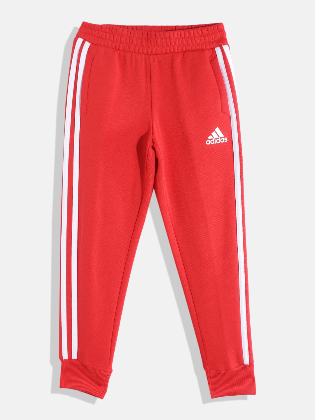

ADIDAS Boys Red & White Solid B 3S FL PNT 116 Cotton Joggers